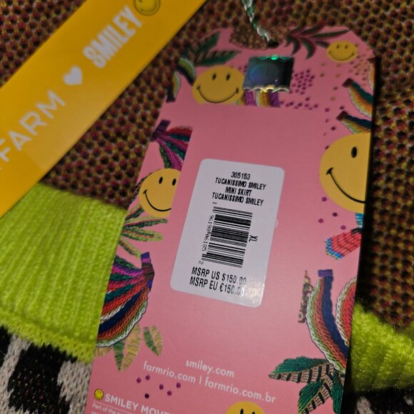 Farm x Smiley knit fun Vibrant Pink Yellow Patterned mini Skirt size XL NWT - Picture 3 of 5